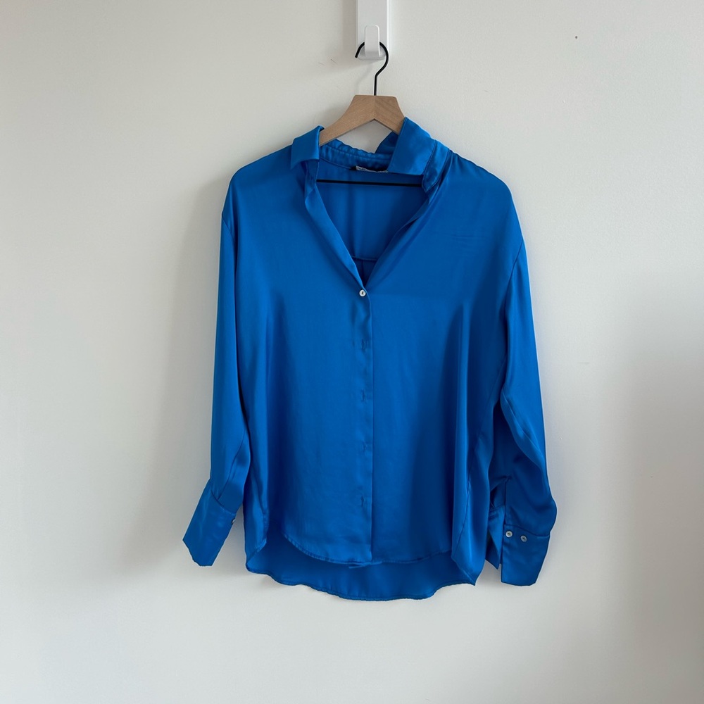 Zara Blue Satin Button Up